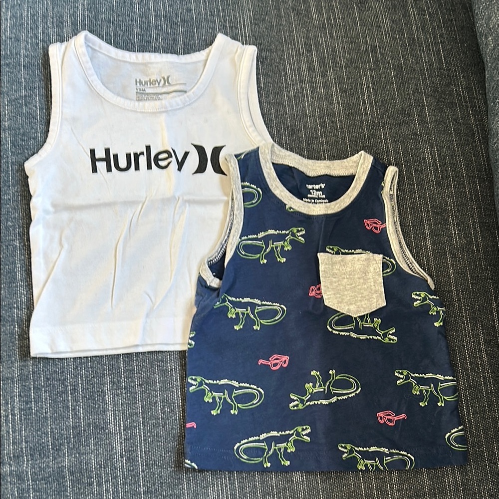 Hurley White Tank Top and Navy Dinosaur Tank Top